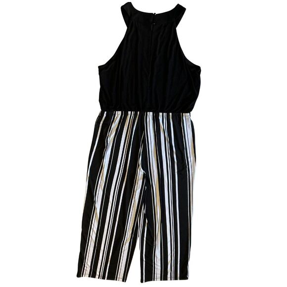 Halter Top Jumpsuit XL Christmas Outfit Wide Leg Romper  Black and White Stripes - Picture 3 of 10
